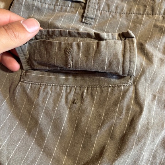Vintage Stussy Mens Cargo Pants Tan Pinstripe Drawstring Bottom Size‎ 30 Cotton - Picture 11 of 12